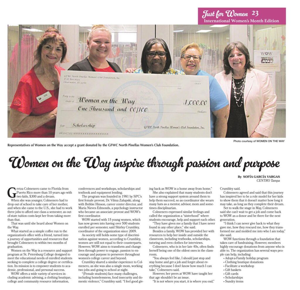 GFWC North Pinellas Woman's Club supports Women on the Way
